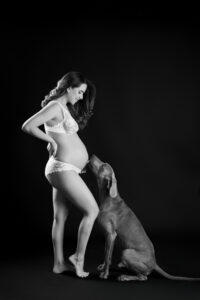 Fotografía de maternidad con mascota en Sevilla